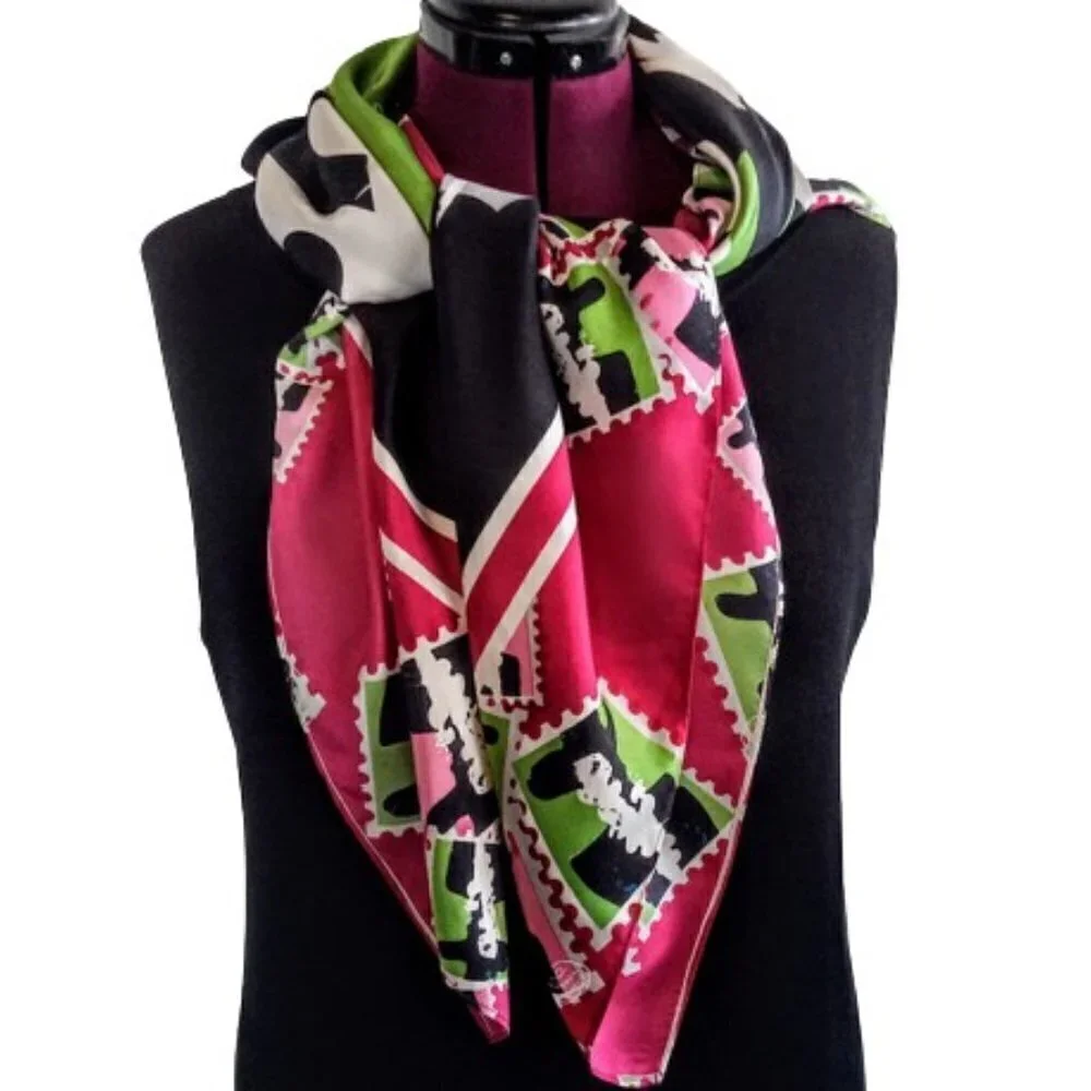 Vintage Vollbracht Postage Stamp Square Silk Scarf